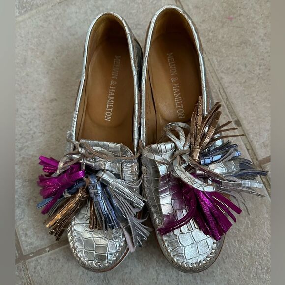 MELVIN & HAMILTON bea 4 silver metallic slip on shoes moccasin size 38 7.5 s - Picture 5 of 9